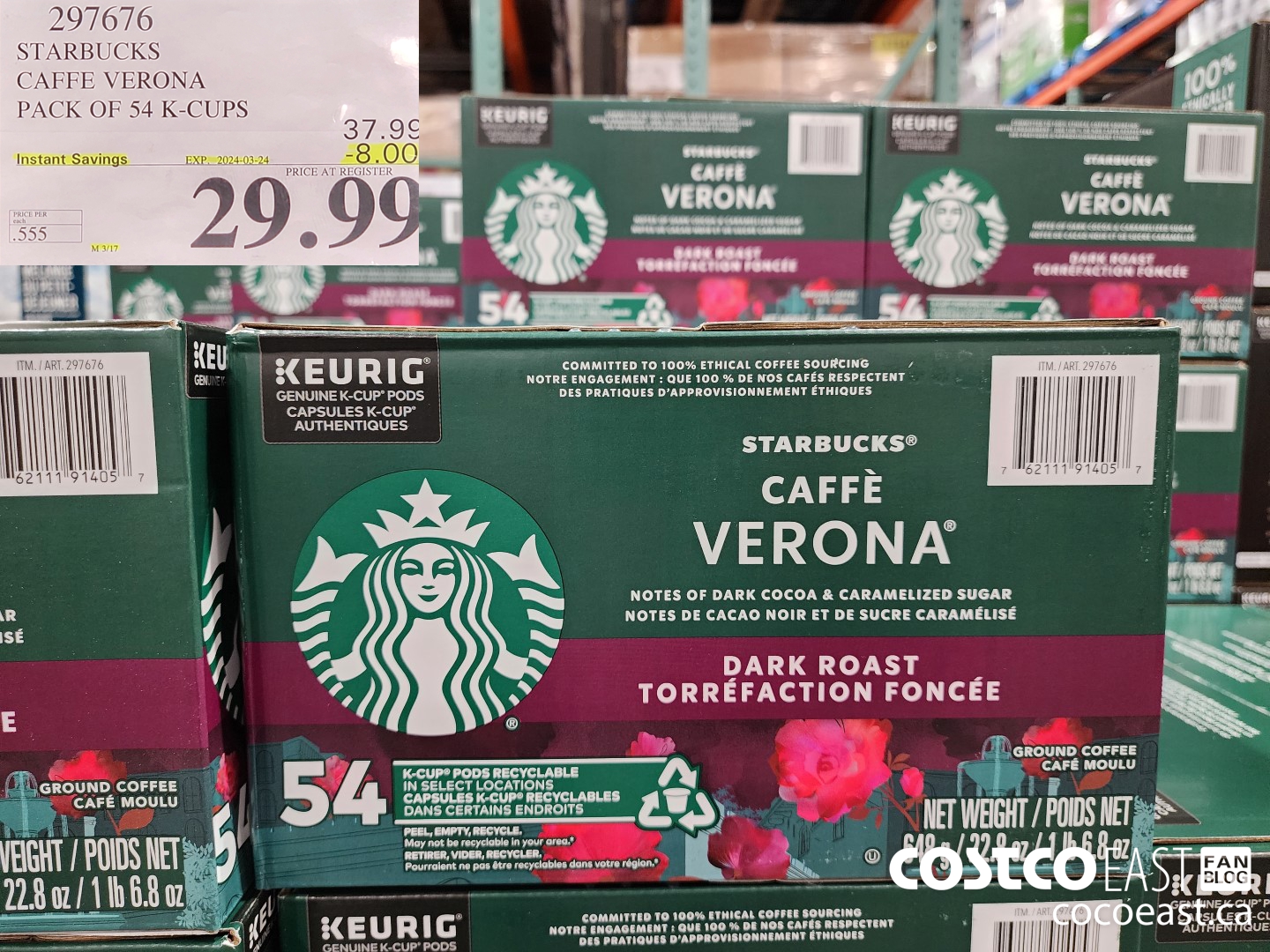 297676 STARBUCKS CAFFE VERONA PACK OF 54 K-CUPS ($8.00 INSTANT SAVINGS EXPIRES ON 2024-03-24) $29.99