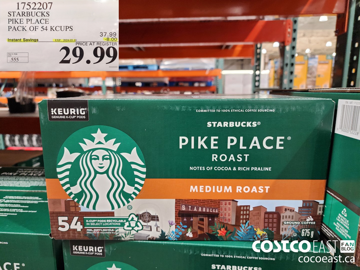1752207 STARBUCKS PIKE PLACE PACK OF 54 KCUPS ($8.00 INSTANT SAVINGS EXPIRES ON 2024-03-10) $29.99