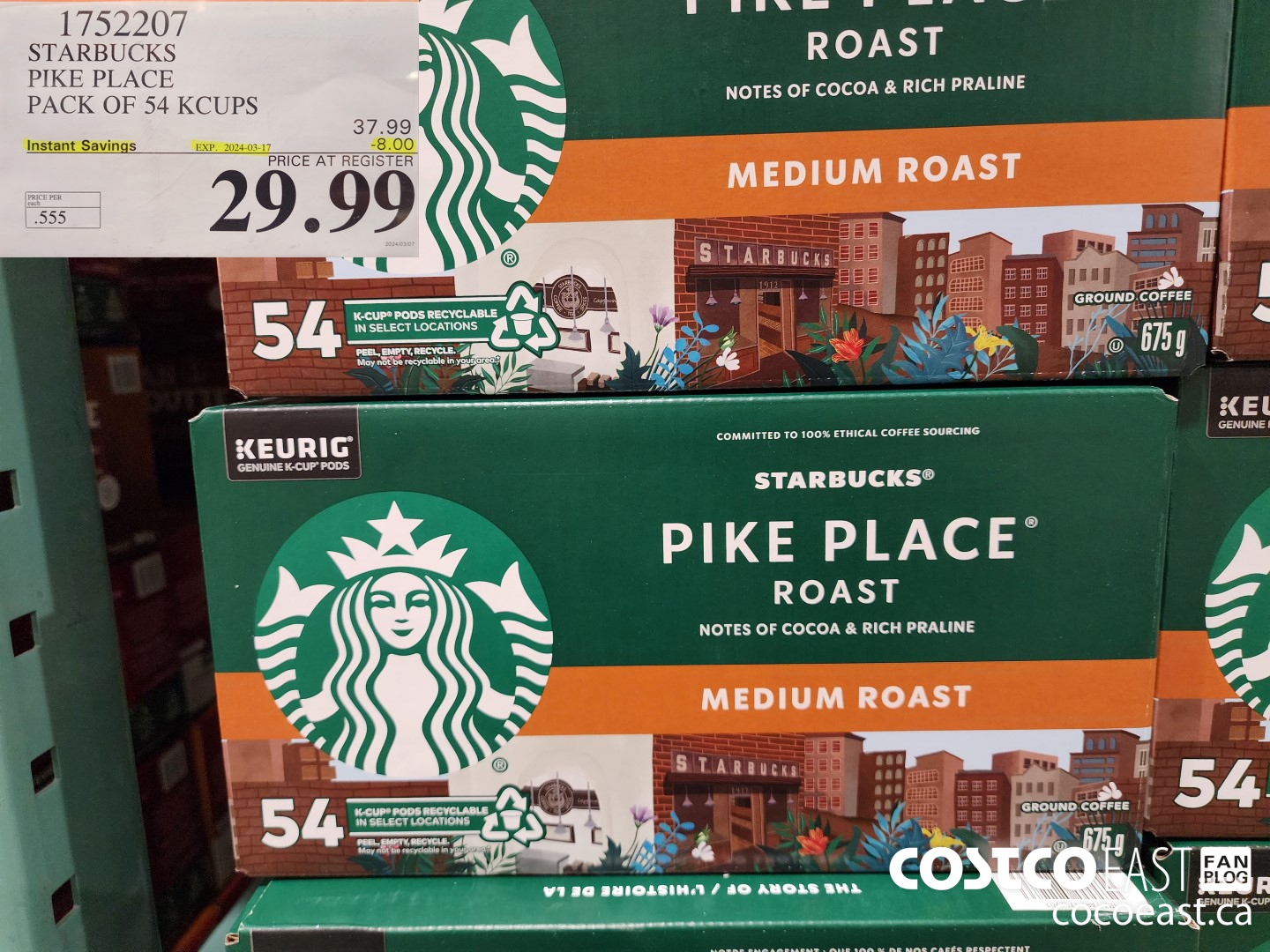 1752207 STARBUCKS PIKE PLACE PACK OF 54 KCUPS ($8.00 INSTANT SAVINGS EXPIRES ON 2024-03-17) $29.99