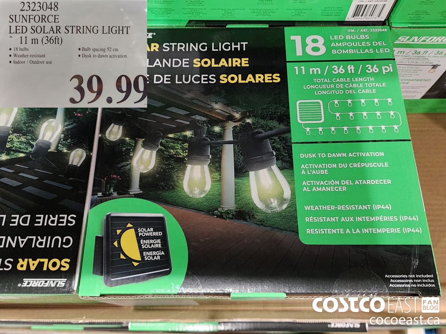 2323048 SUNFORCE LED SOLAR STRING LIGHT 11 M (36 FT) $39.99
