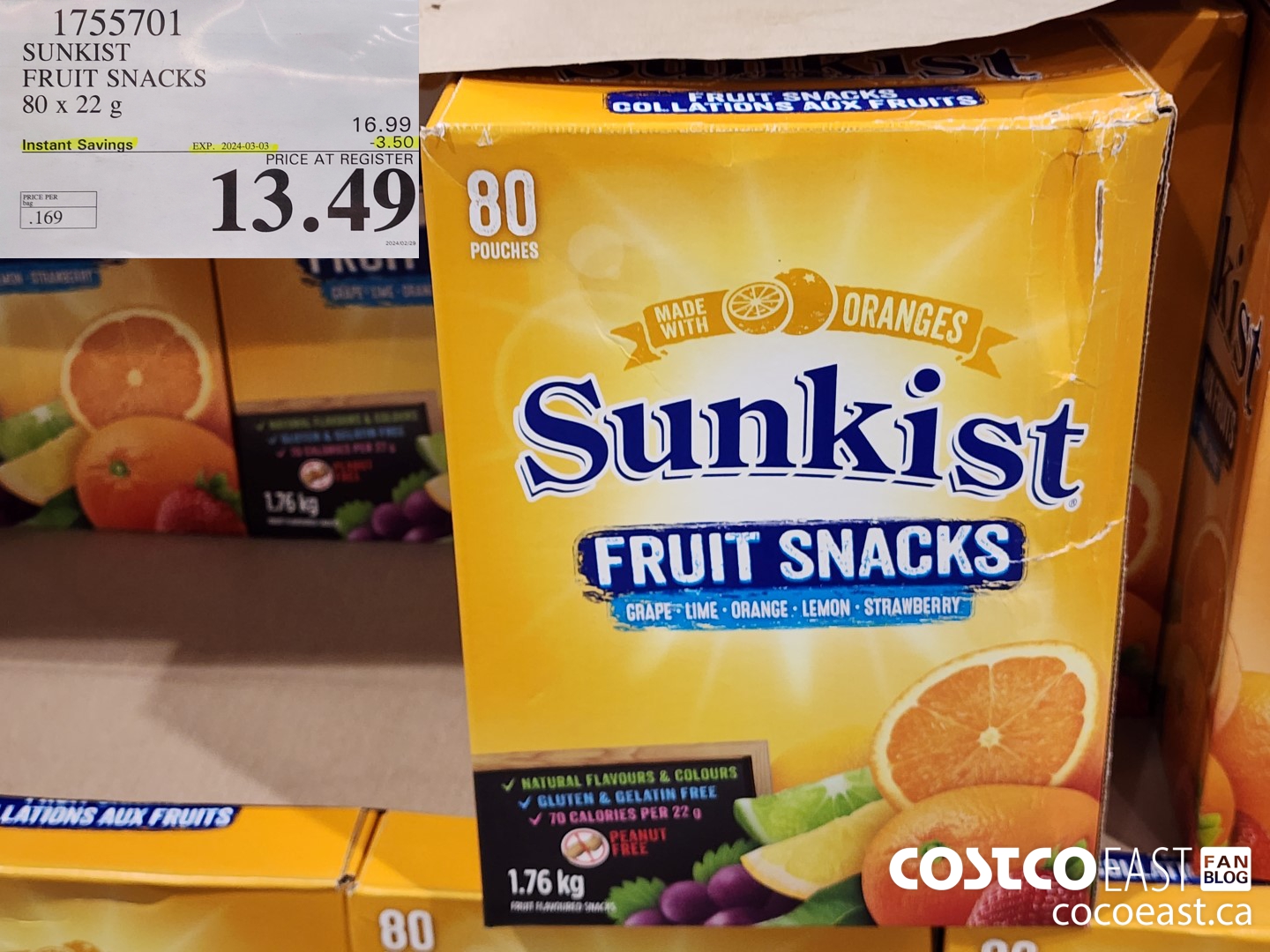 55701 SUNKIST FRUIT SNACKS 80 x 22 g ($3.50 INSTANT SAVINGS EXPIRES ON 2024-03-03) $13.49