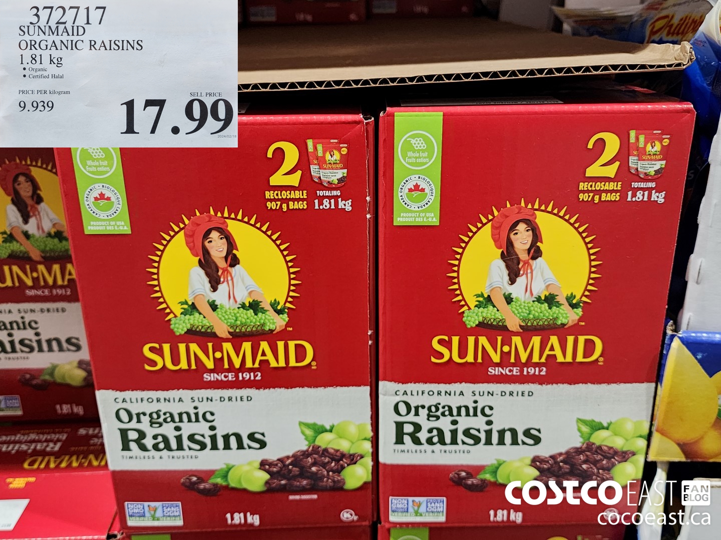 372717 SUNMAID ORGANIC RAISINS 1.81 G $17.99