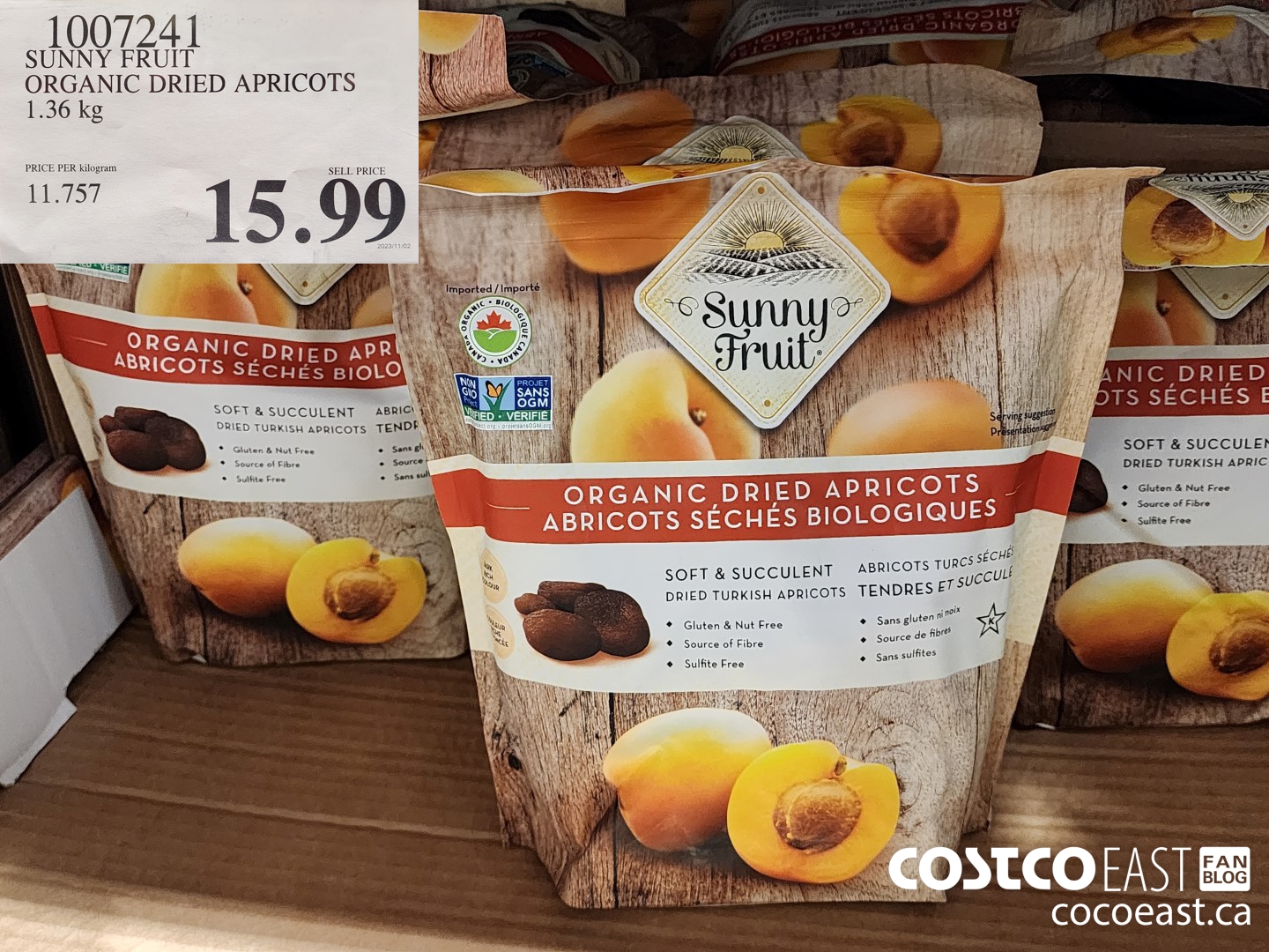 1007241 SUNNY FRUIT ORGANIC DRIED APRICOTS 1.36 kg $15.99