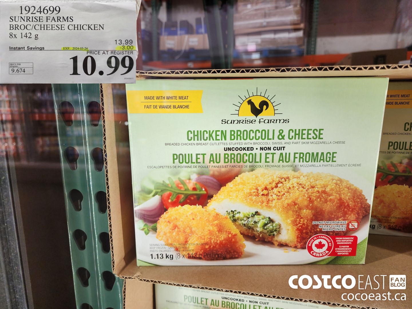 1924699 SUNRISE FARMS BROC/CHEESE CHICKEN 8 X 142g ($3.00 INSTANT SAVINGS EXPIRES ON 2024-03-24) $10.99