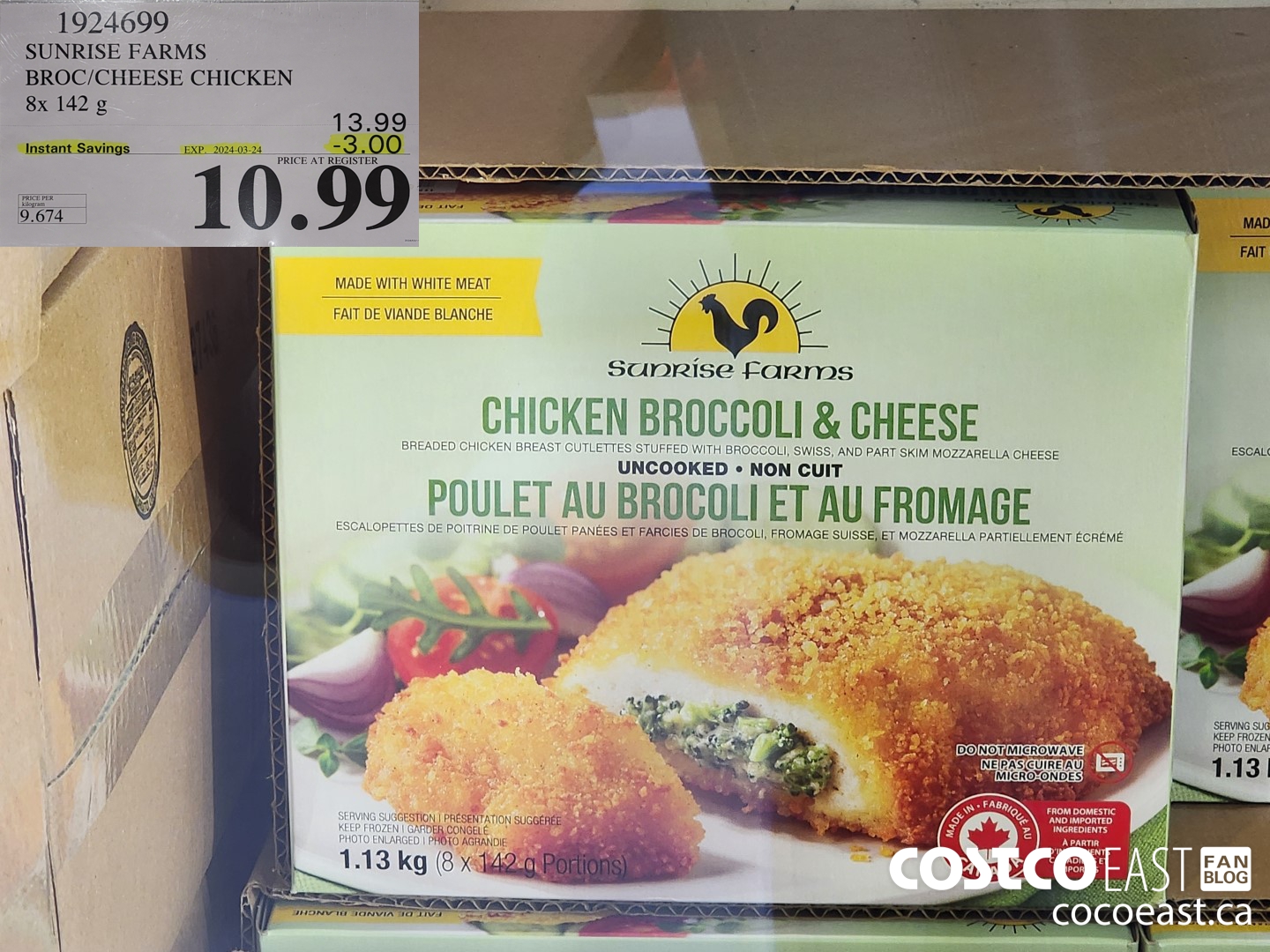 1924699 SUNRISE FARMS BROC/CHEESE CHICKEN 8 X 142g ($3.00 INSTANT SAVINGS EXPIRES ON 2024-03-24) $10.99