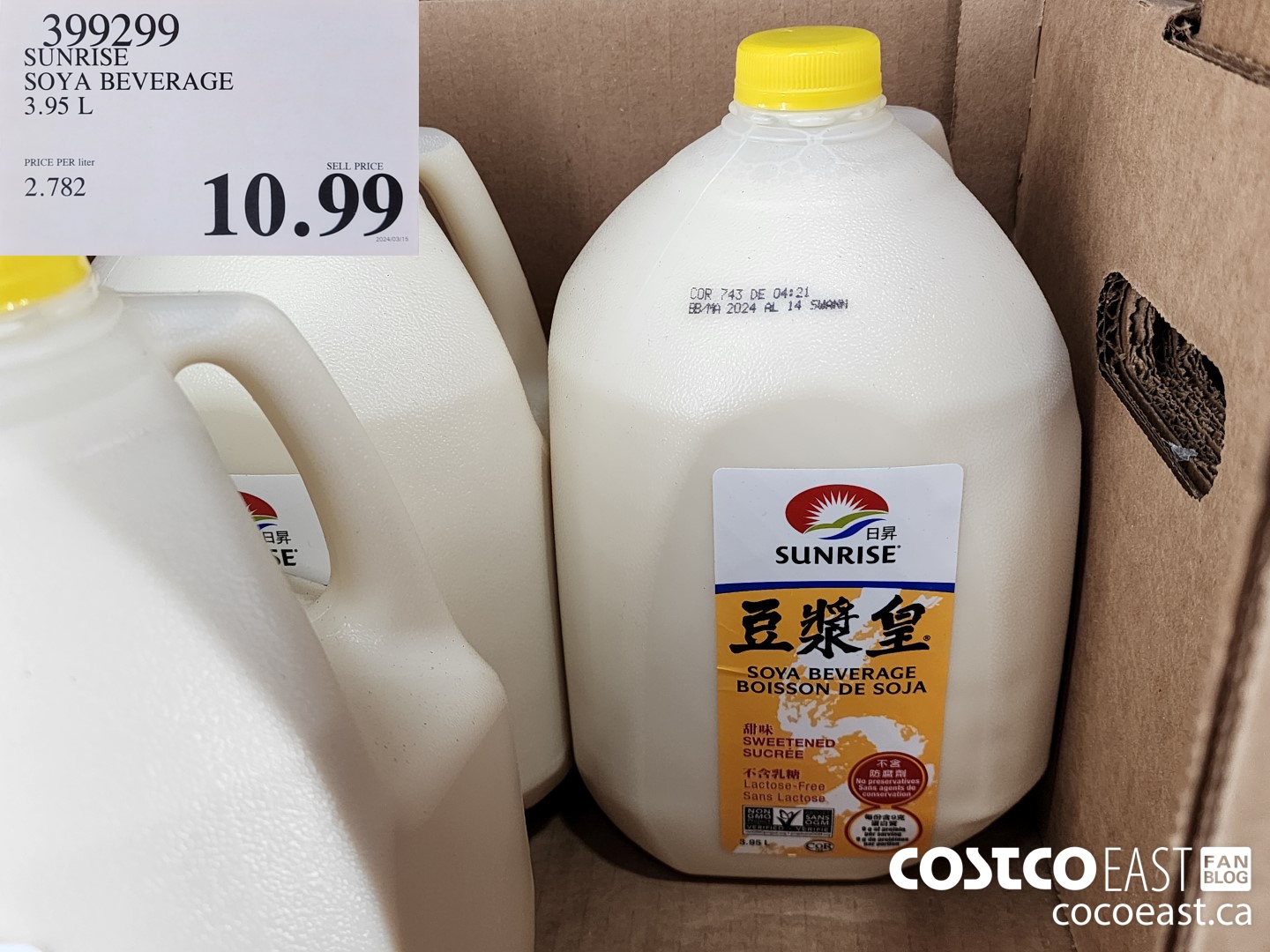 399299 SUNRISE SOYA BEVERAGE 3.95 L $10.99