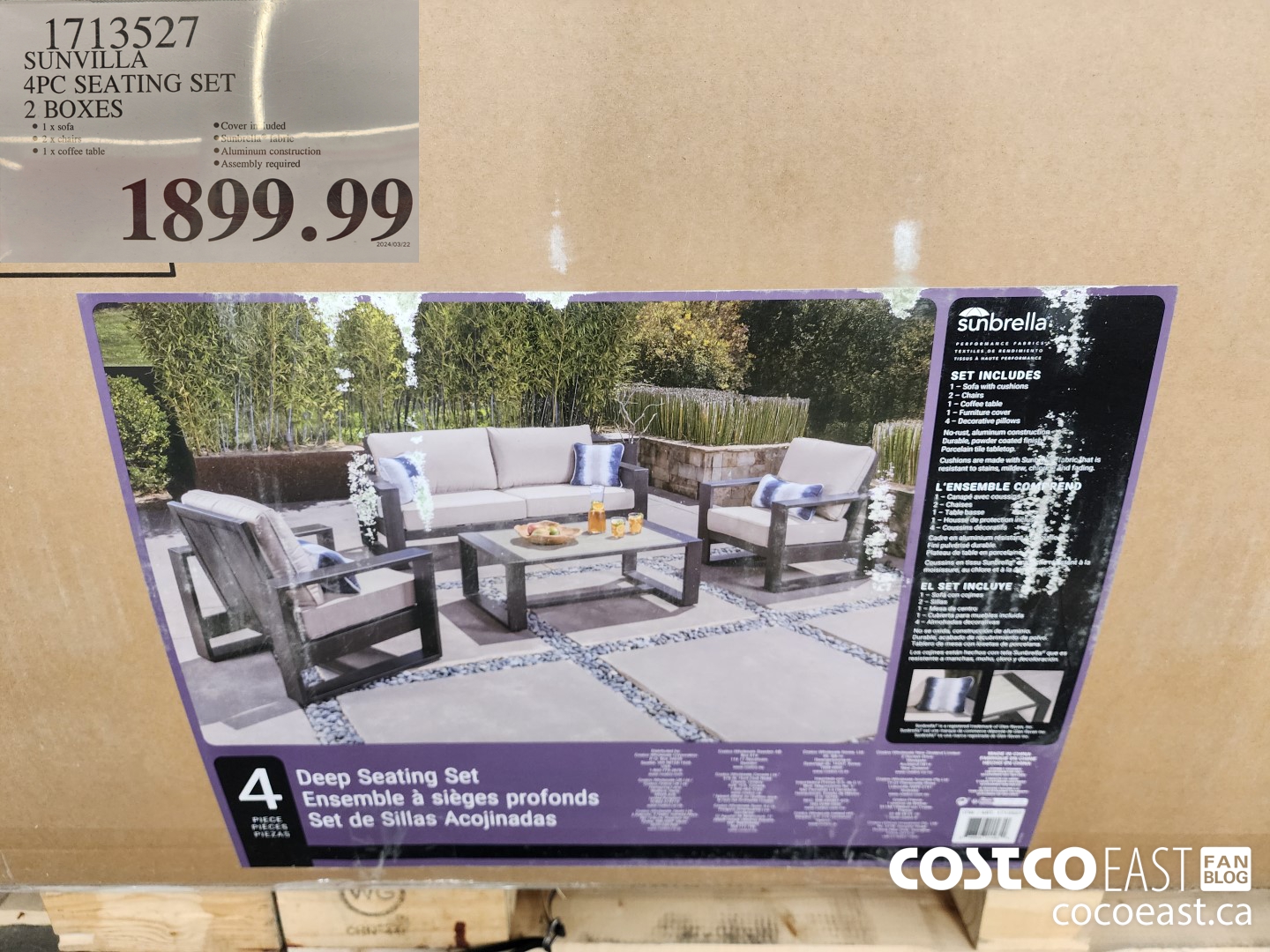 1713527 SUNVILLA 4PC SEATING SET 2 BOXES $1899.99