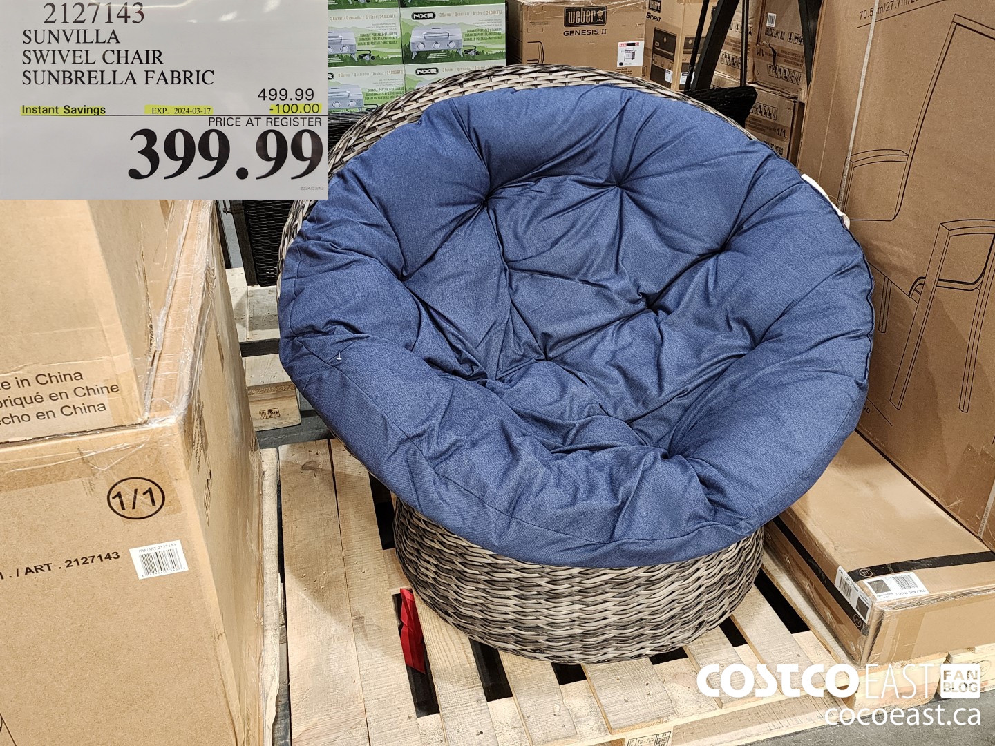 2127143 SUNVILLA SWIVEL CHAIR SUNBRELLA FABRIC ($100.00 INSTANT SAVINGS EXPIRES ON 2024-03-17) $399.99