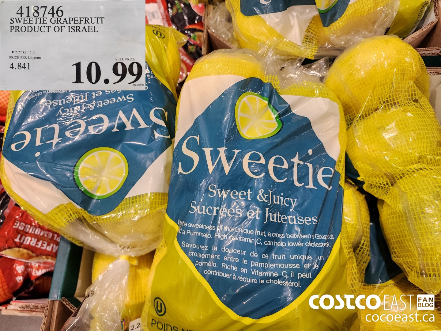 418746 SWEETIE GRAPEFRUIT PRODUCT OF ISRAEL $10.99