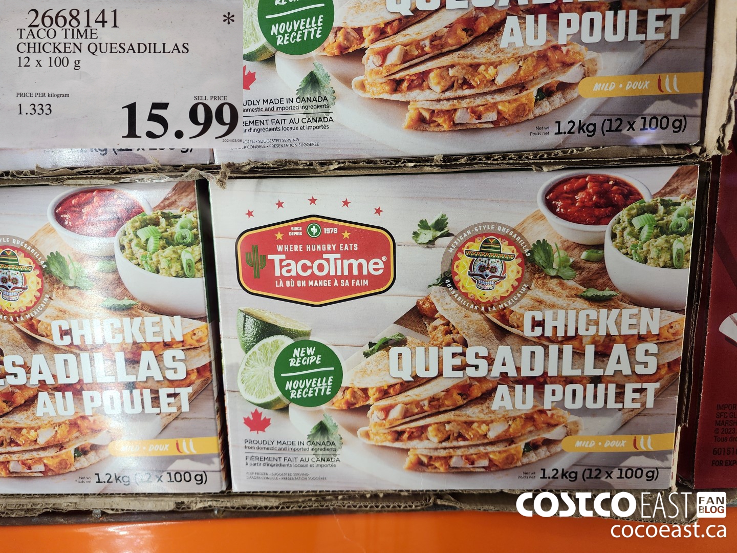 2668141 TACO TIME CHICKEN OUESADILLAS 12 x 100 G $15.99