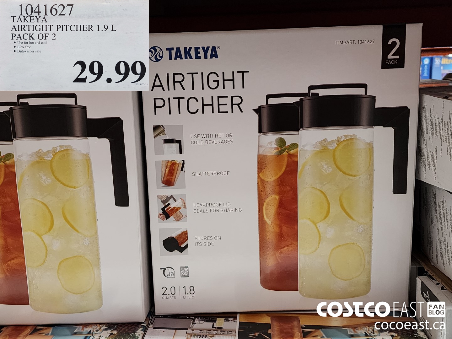 1041627 TAKEYA AIRTIGHT PITCHER 1.9 L PACK OF 2 ($29.99 INSTANT SAVINGS) $29.99