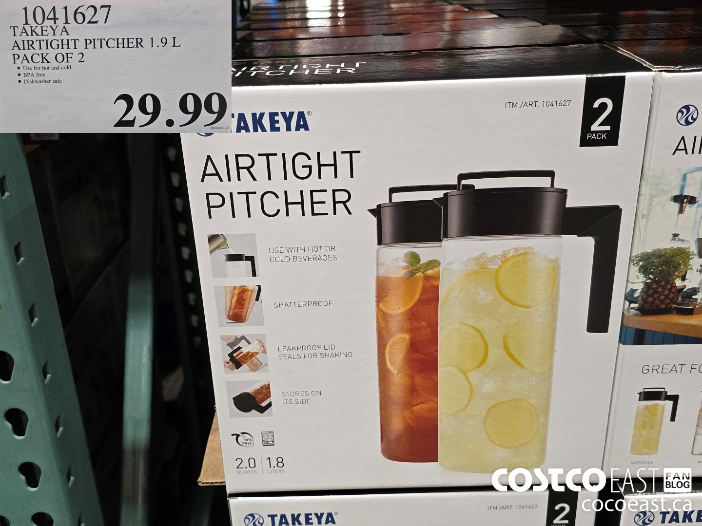 1041627 TAKEYA AIRTIGHT PITCHER 1.9 L PACK OF 2 $29.99