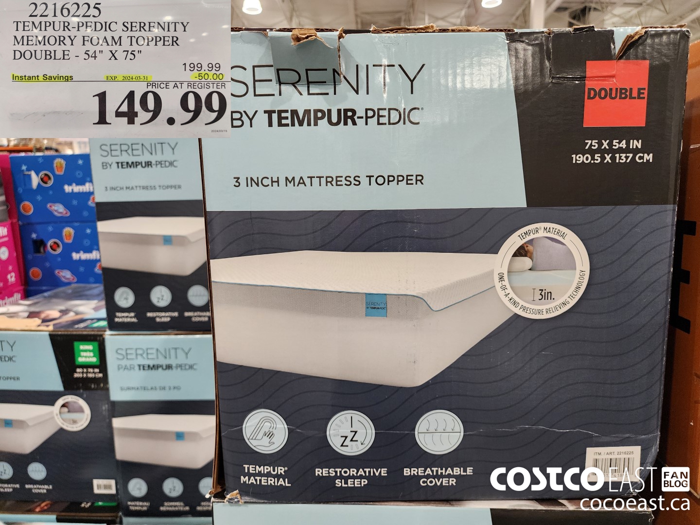 2216225 TEMPUR-PEDIC SERENITY MEMORY FOAM TOPPER DOUBLE - 54