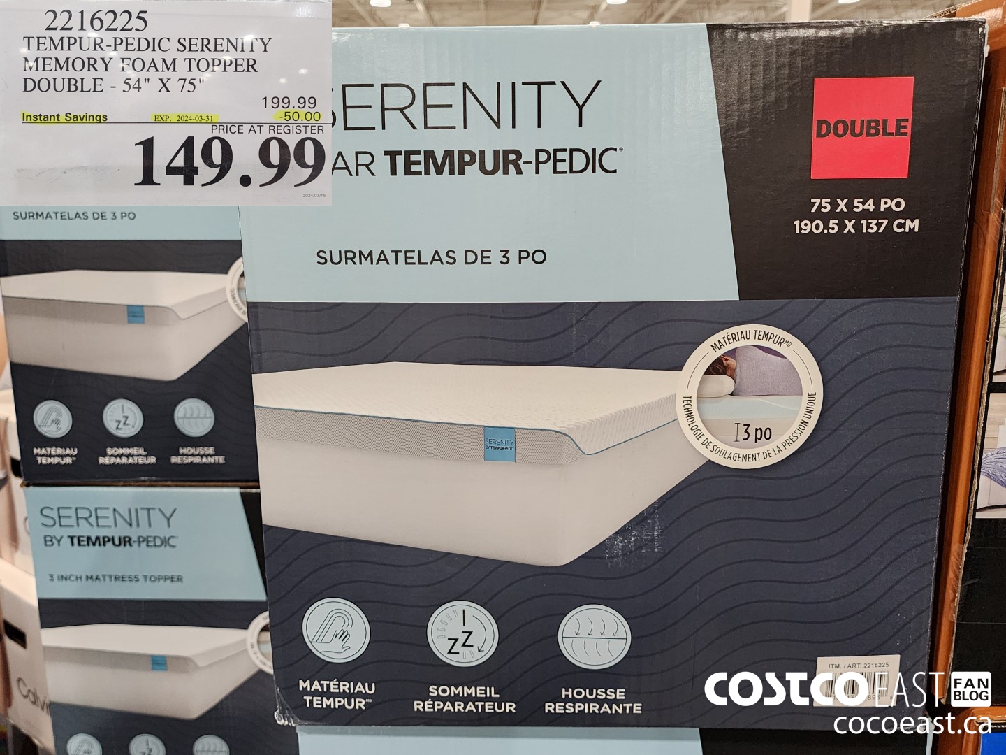2216225 TEMPUR-PEDIC SERENITY MEMORY FOAM TOPPER DOUBLE - 54