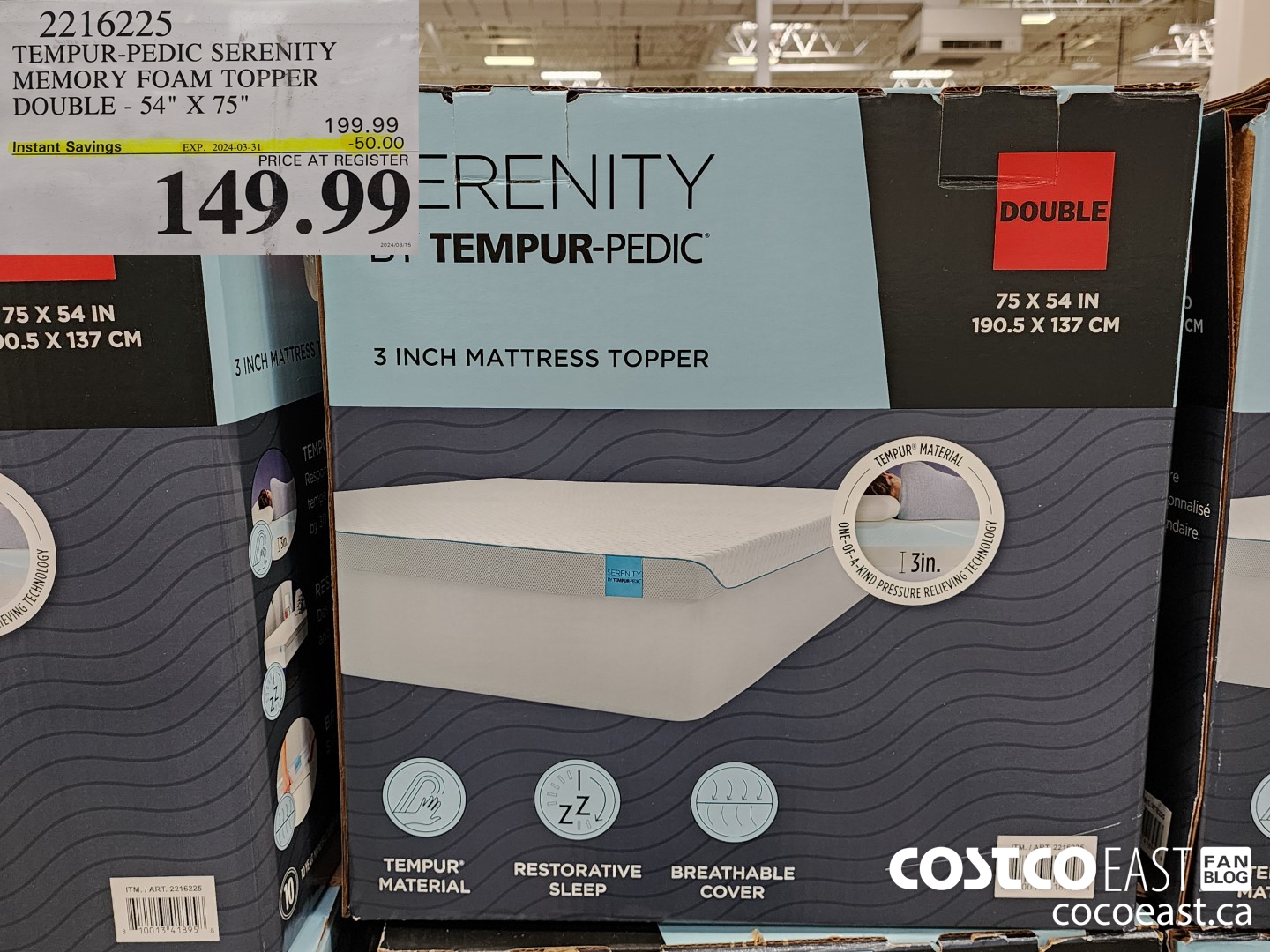 2216225 TEMPUR-PEDIC SERENITY MEMORY FOAM TOPPER DOUBLE - 54