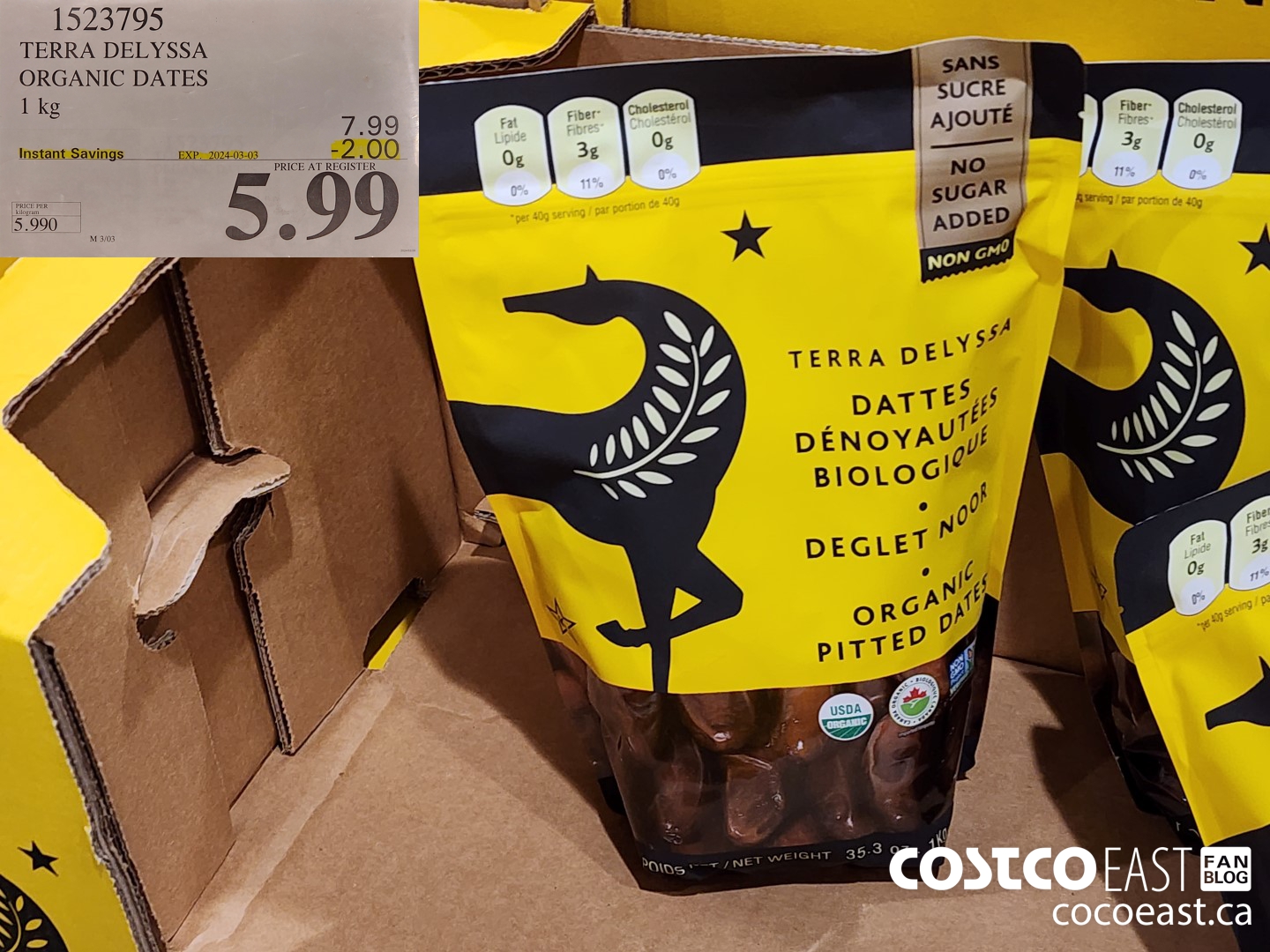 1523795 TERRA DELYSSA ORGANIC DATES 1 kg ($2.00 INSTANT SAVINGS EXPIRES ON 2024-03-03) $5.99