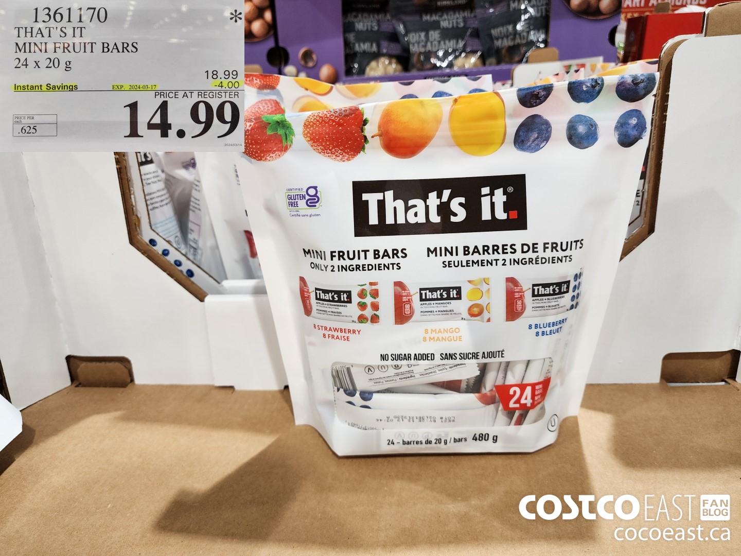 1361170 THAT'S IT MINI FRUIT BARS 24 x 20 g ($4.00 INSTANT SAVINGS EXPIRES ON 2024-03-17) $14.99