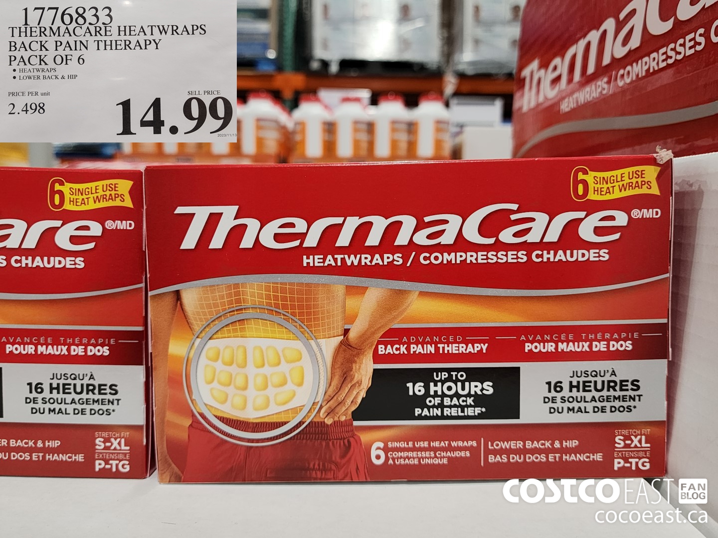 1776833 THERMACARE HEATWRAPS BACK PAIN THERAPY PACK OF 6 $14.99