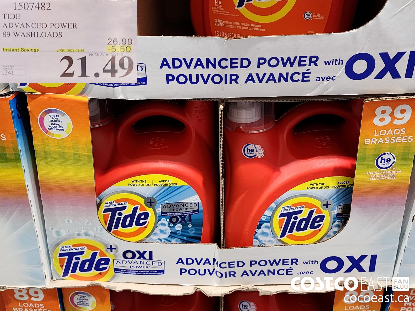 1507482 TIDE ADVANCED POWER 89 WASHLOADS ($5.50 INSTANT SAVINGS EXPIRES ON 2024-03-24) $21.49