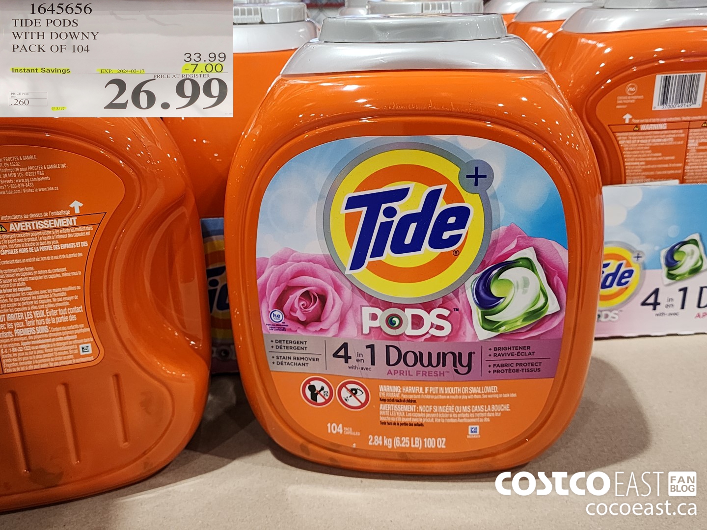 1645656 TIDE PODS WITH DOWNY PACK OF 104 ($7.00 INSTANT SAVINGS EXPIRES ON 2024-03-17) $26.99