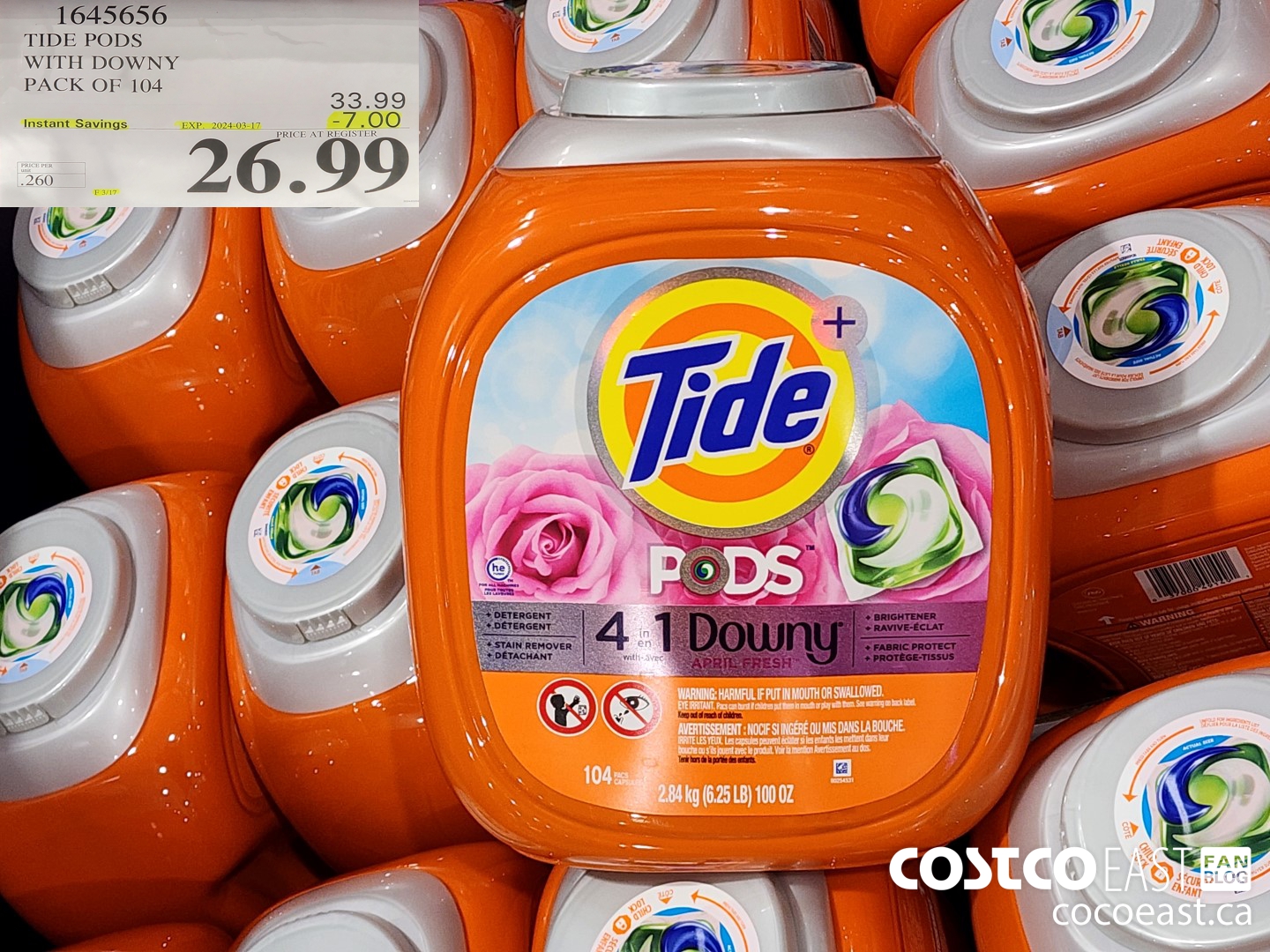 1645656 TIDE PODS WITH DOWNY PACK OF 104 ($7.00 INSTANT SAVINGS EXPIRES ON 2024-03-17) $26.99