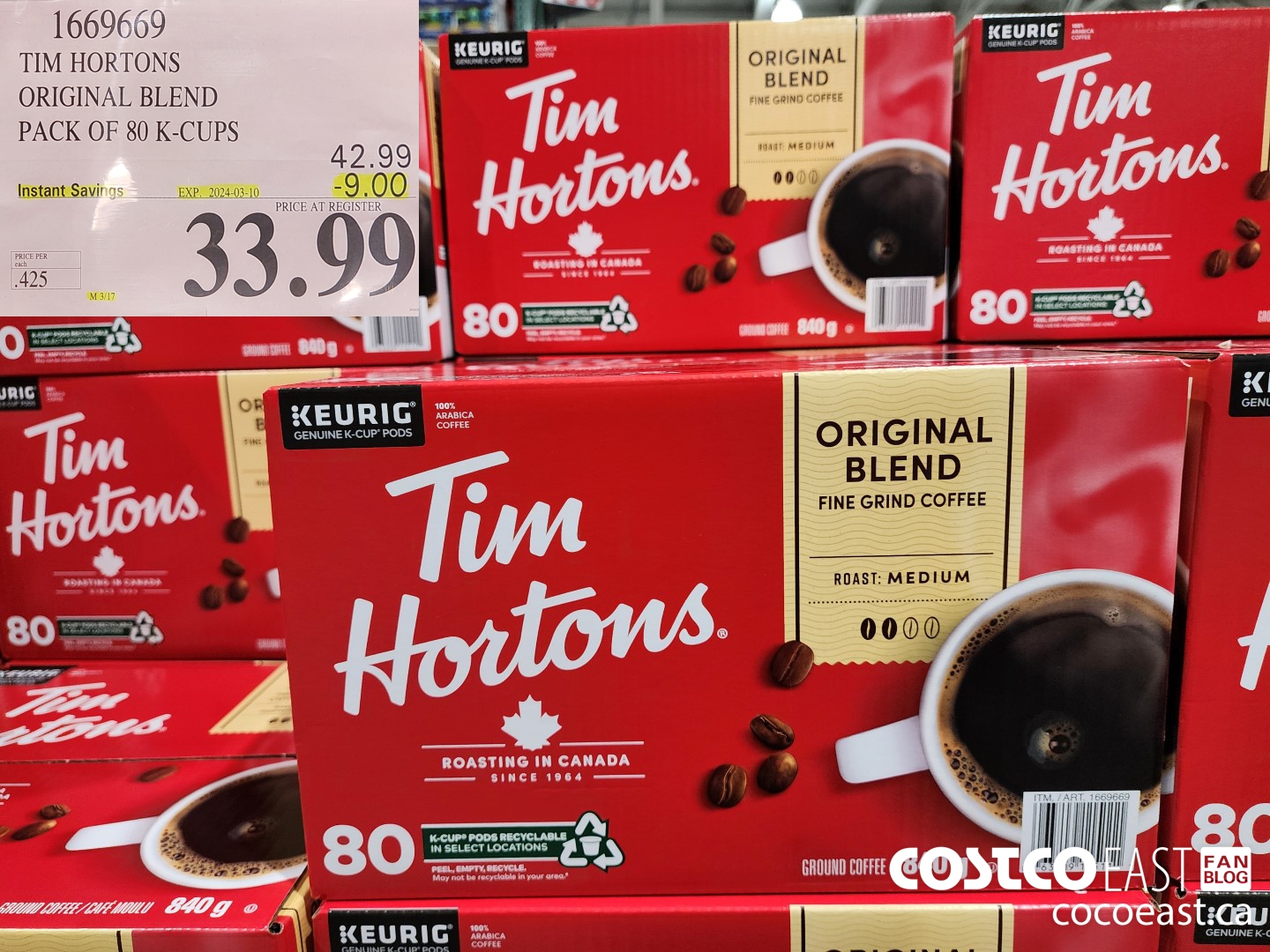 1669669 TIM HORTONS ORIGINAL BLEND PACK OF 80 K-CUPS ($9.00 INSTANT SAVINGS EXPIRES ON 2024-03-10) $33.99