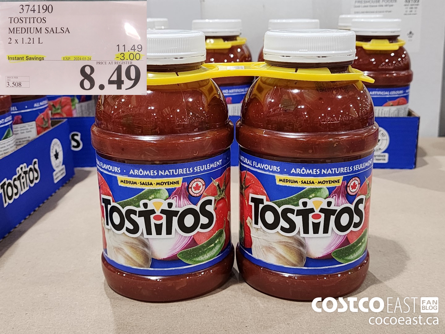 374190 TOSTITOS MEDIUM SALSA 2 X 1.21 L ($3.00 INSTANT SAVINGS EXPIRES ON 2024-03-24) $8.49