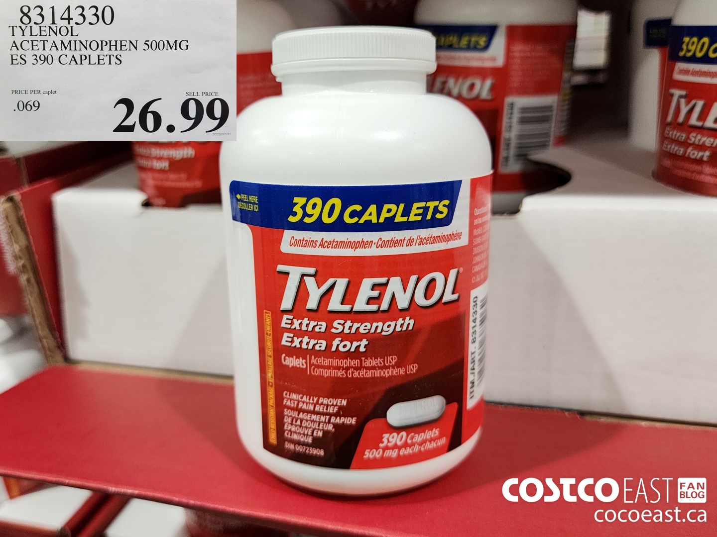 8314330 TYLENOL ACETAMINOPHEN 500MG ES 390 CAPLETS $26.99