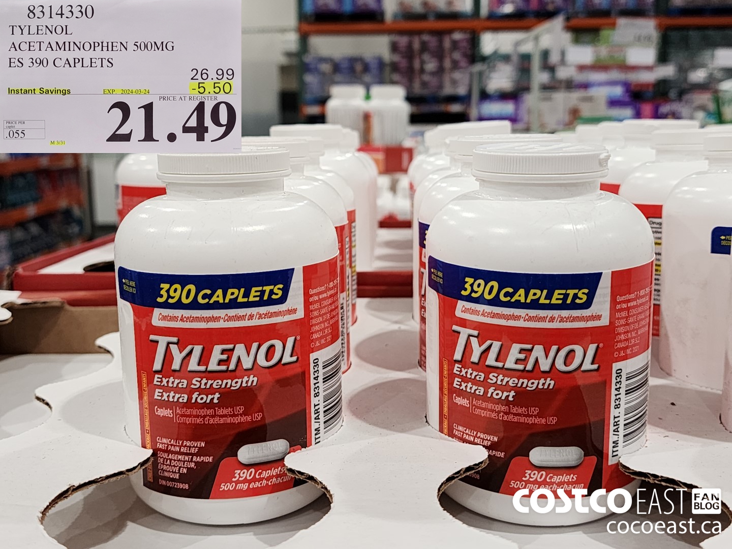 8314330 TYLENOL ACETAMINOPHEN 500MG ES 390 CAPLETS ($5.50 INSTANT SAVINGS EXPIRES ON 2024-03-24) $21.49