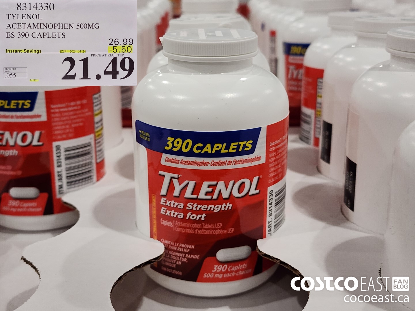 8314330 TYLENOL ACETAMINOPHEN 500MG ES 390 CAPLETS ($5.50 INSTANT SAVINGS EXPIRES ON 2024-03-24) $21.49