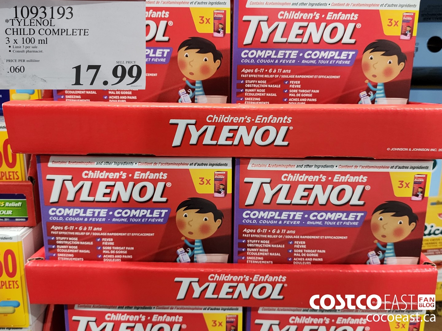 1093193 TYLENOL CHILD COMPLETE 3 X 100ML $17.99
