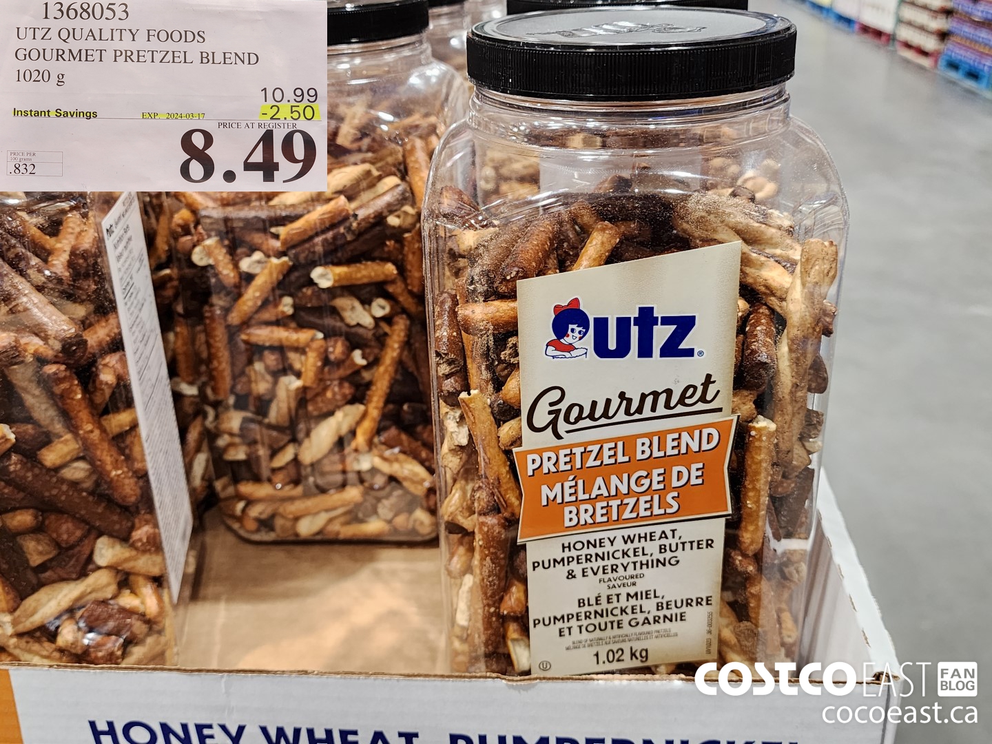 1368053 ULZ QUALITY FOODS GOURMET PRETZEL BLEND 1020 G ($2.50 INSTANT SAVINGS EXPIRES ON 2024-03-17) $8.49