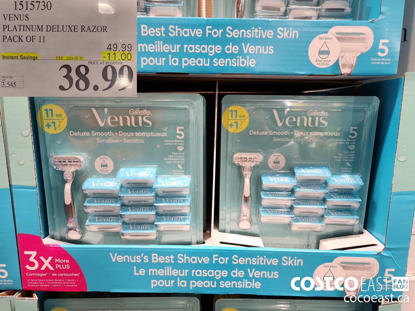 1315730 VENUS PLATINUM DELUXE RAZOR + 11 CARTRIDGES ($11.00 INSTANT SAVINGS EXPIRES ON 2024-03-17) $38.99