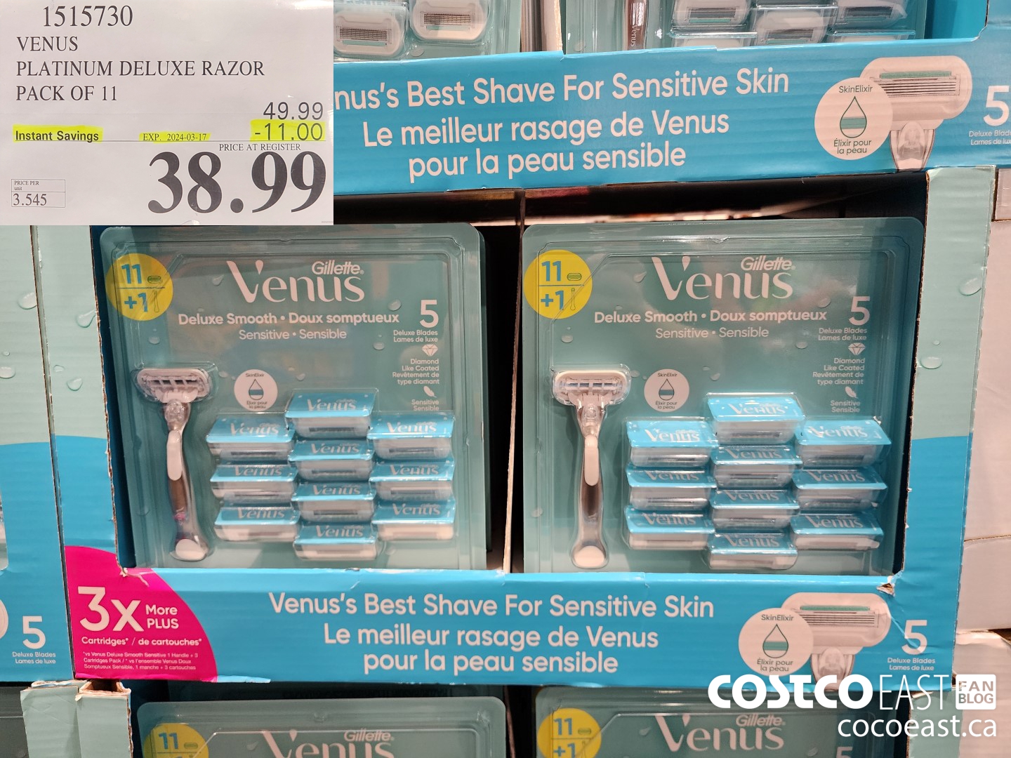 1515730 VENUS PLATINUM DELUXE RAZOR + 11 CARTRIDGES ($11.00 INSTANT SAVINGS EXPIRES ON 2024-03-17) $38.99