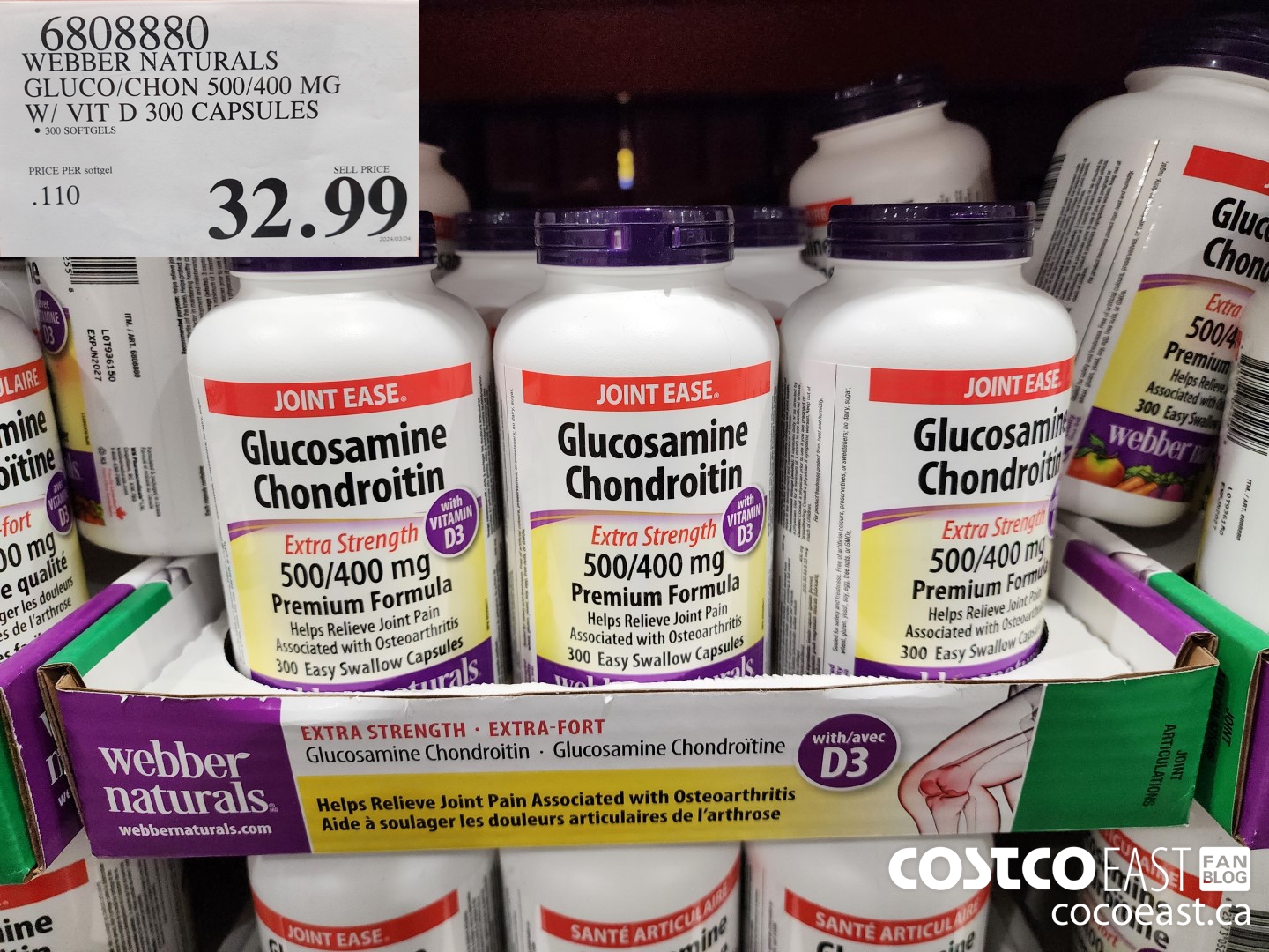6808880 WEBBER NATURALS GLUCO/CHON 500/400 MG W/ VIT D 300 CAPSULES $32.99