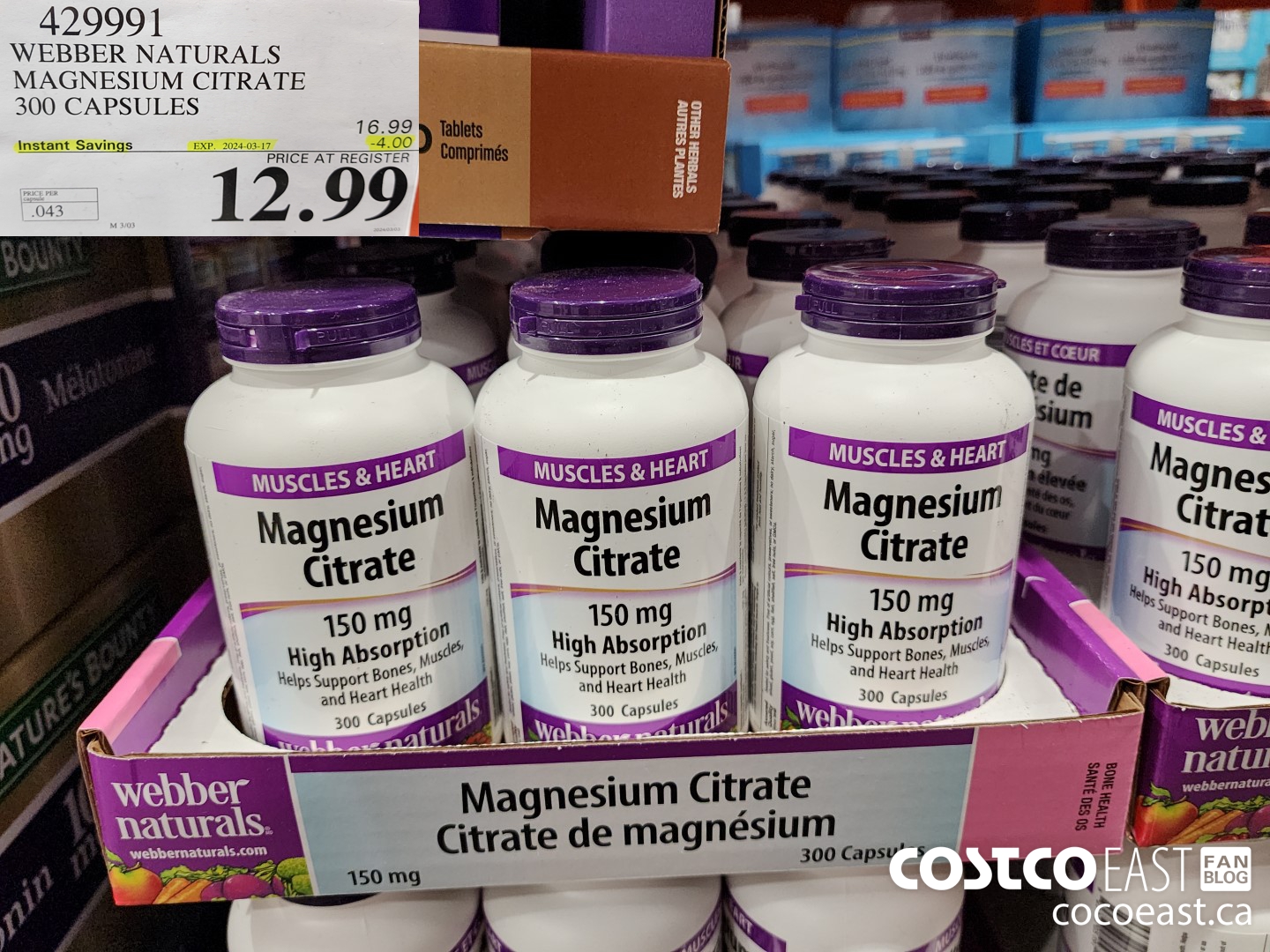 429991 WEBBER NATURALS MAGNESIUM CITRATE 300 CAPSULES ($4.00 INSTANT SAVINGS EXPIRES ON 2024-03-17) $12.99