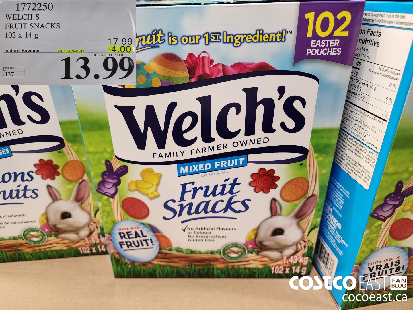 1772250 WELCH'S FRUIT SNACKS 102 X 14 G ($4.00 INSTANT SAVINGS EXPIRES ON 2024-03-17) $13.99