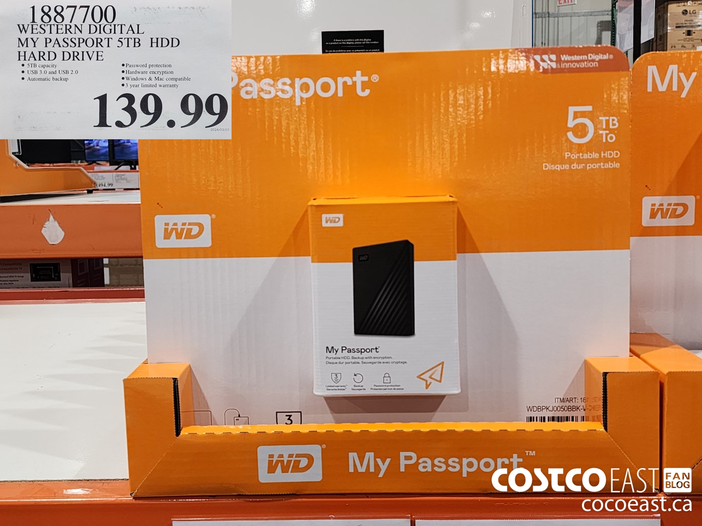 1887700 WESTERN DIGITAL MY PASSPORT 5TB HDD HARD DRIVE $139.99