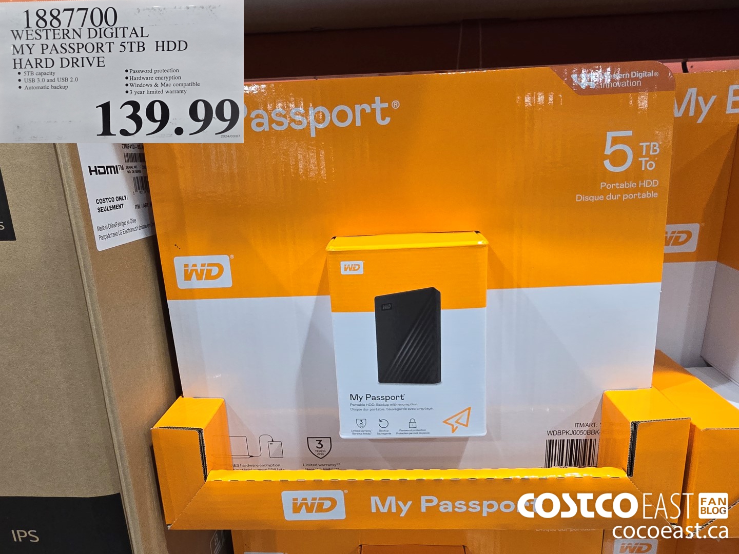 1887700 WESTERN DIGITAL MY PASSPORT 5TB HDD HARD DRIVE $139.99