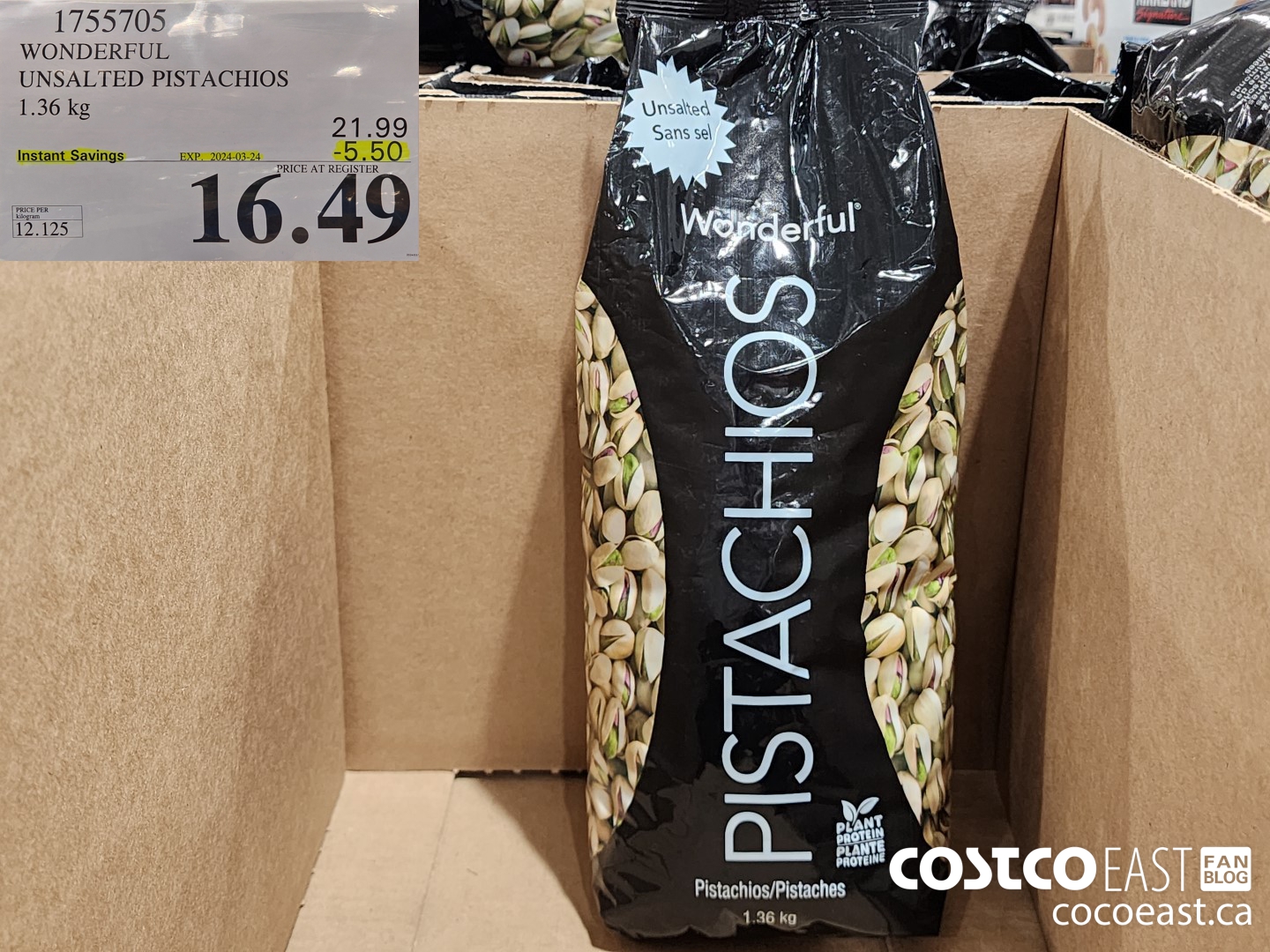 1755705 WONDERFUL UNSALTED PISTACHIOS 1.36 KG ($5.50 INSTANT SAVINGS EXPIRES ON 2024-03-24) $16.49