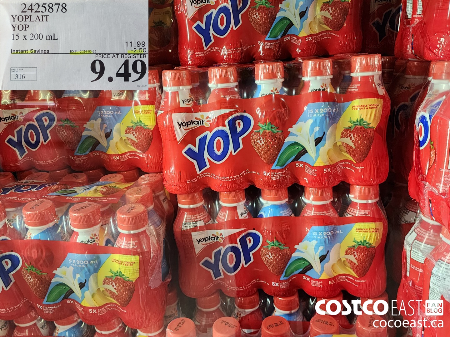 2425878 YOPLAIT YOP 15 x 200 ml ($2.50 INSTANT SAVINGS EXPIRES ON 2024-03-17) $9.49