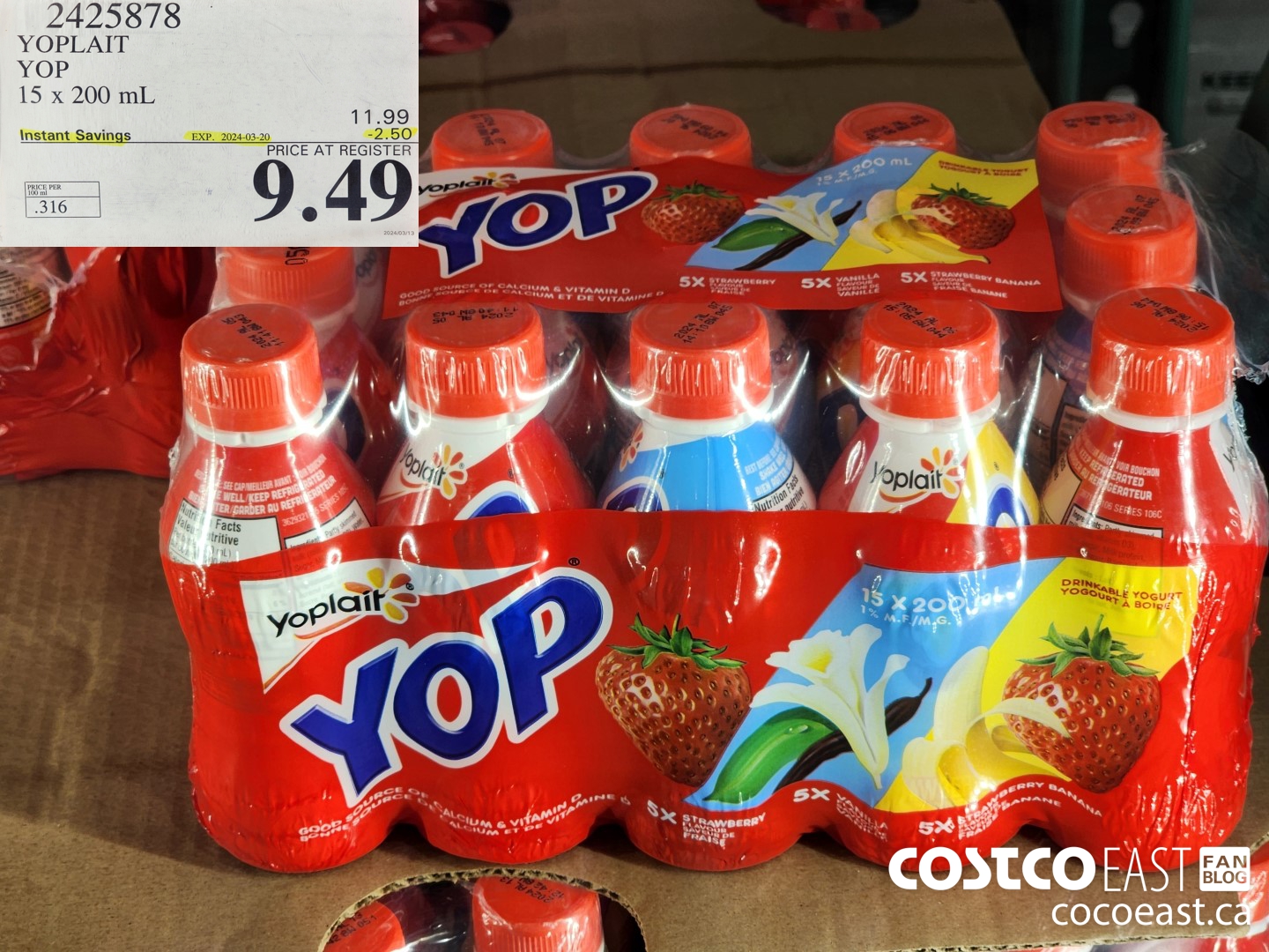 2425878 YOPLAIT YOP 15 x 200 ml ($2.50 INSTANT SAVINGS EXPIRES ON 2024-03-20) $9.49