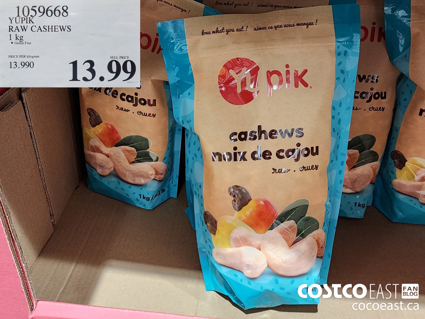 1059668 YUPIK RAW CASHEWS 1 KG $13.99