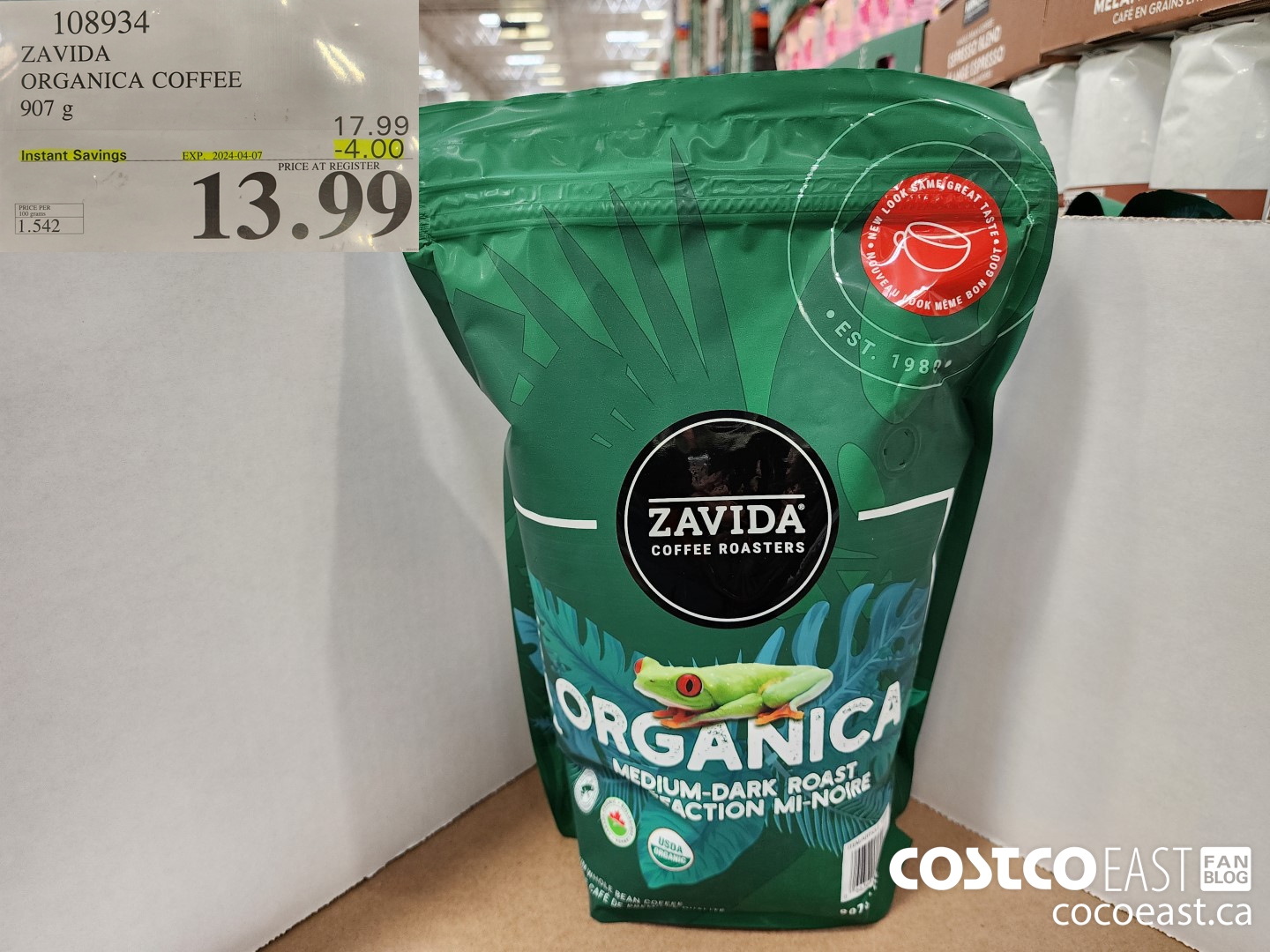 108934 ZAVIDA ORGANICA COFFEE 907 g ($4.00 INSTANT SAVINGS EXPIRES ON 2024-04-07) $13.99