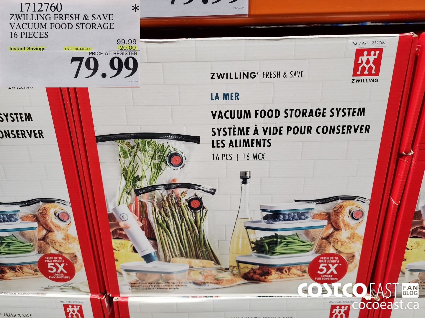 1712760 ZWILLING FRESH & SAVE VACUUM FOOD STORAGE 16 PIECES ($20.00 INSTANT SAVINGS EXPIRES ON 2024-03-17) $79.99