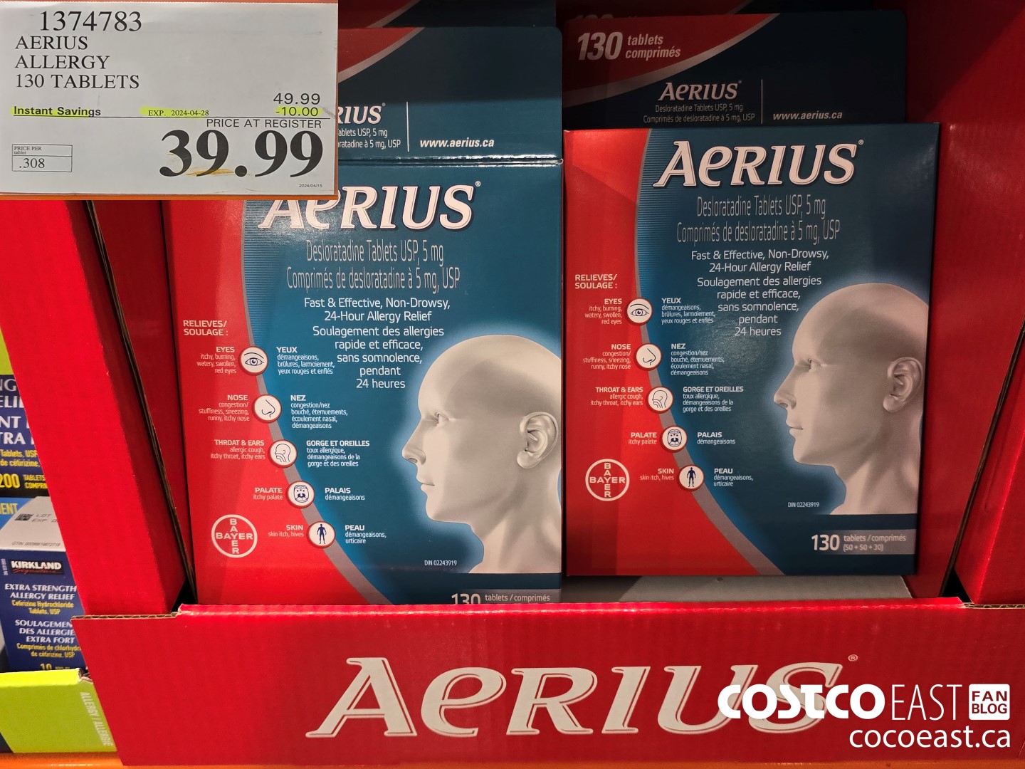 1374783 AERIUS ALLERGY 130 TABLETS ($10.00 INSTANT SAVINGS EXPIRES ON 2024-04-28) $39.99