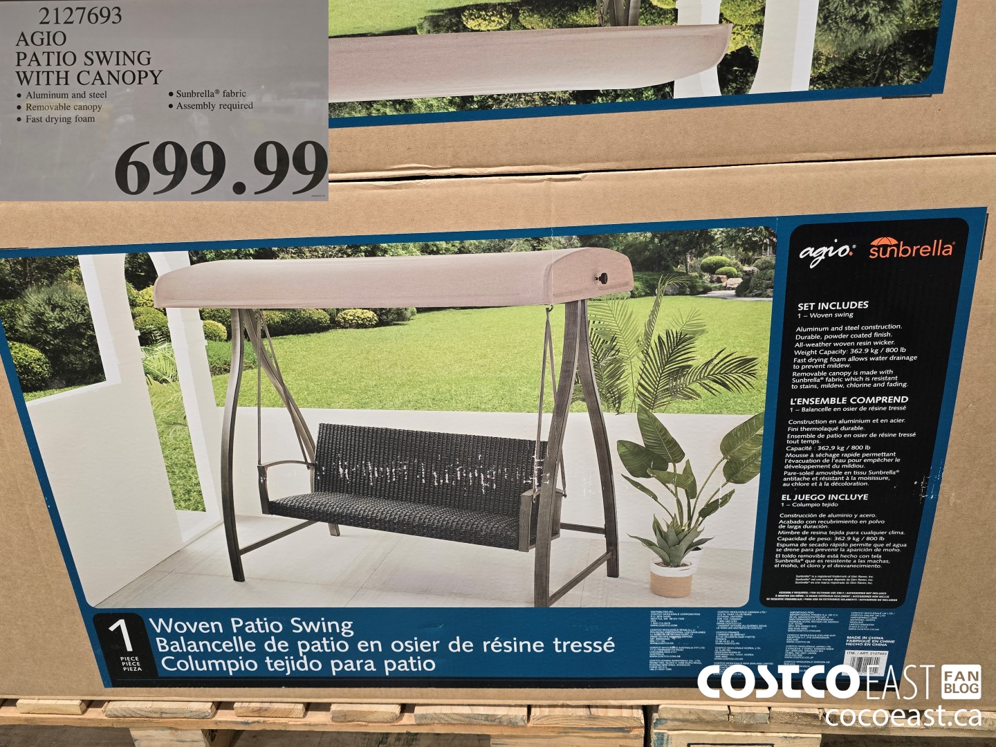 2127693 AGIO PATIO SWING WITH CANOPY $699.99