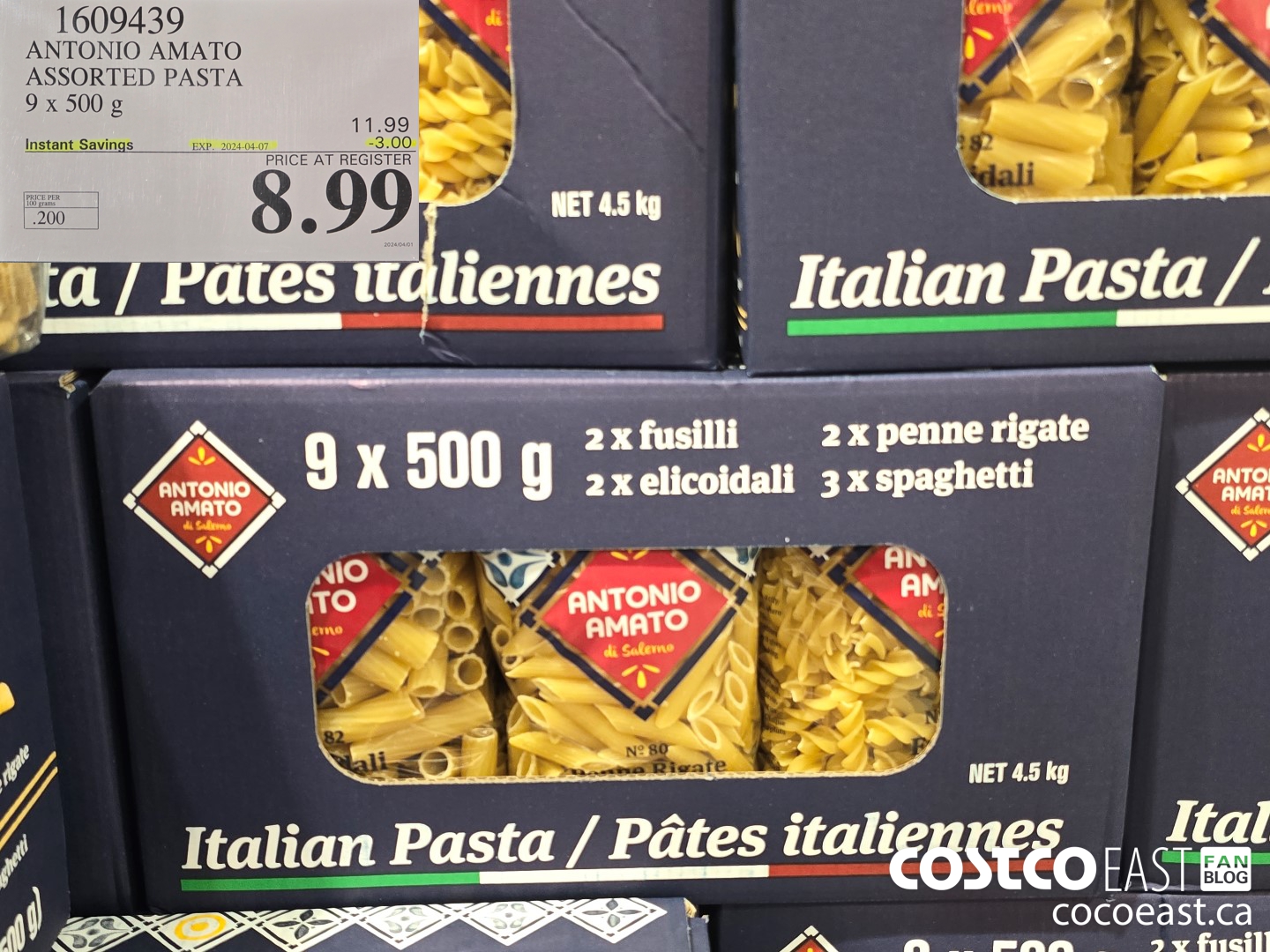 1609439 ANTONIO AMATO ASSORTED PASTA 9 x 500 g ($3.00 INSTANT SAVINGS EXPIRES ON 2024-04-07) $8.99