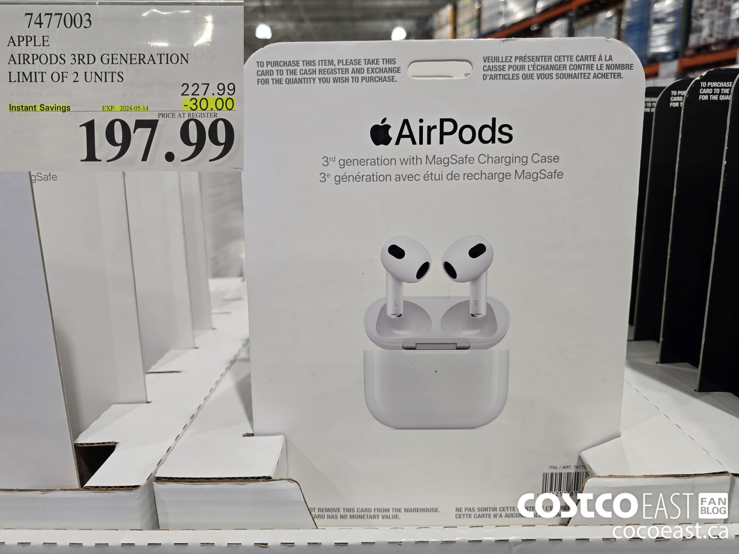 7477003 APPLE AIRPODS 3RD GENERATION LIMIT OF 2 UNITS ($30.00 INSTANT SAVINGS EXPIRES ON 2024-05-14) $197.99