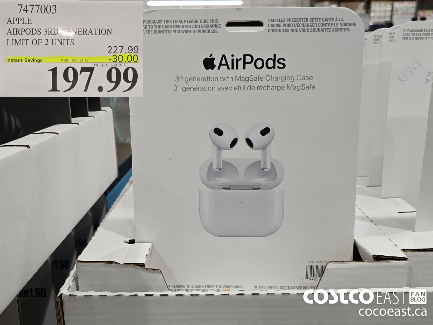 7477003 APPLE AIRPODS 3RD GENERATION LIMIT OF 2 UNITS ($30.00 INSTANT SAVINGS EXPIRES ON 2024-05-14) $197.99